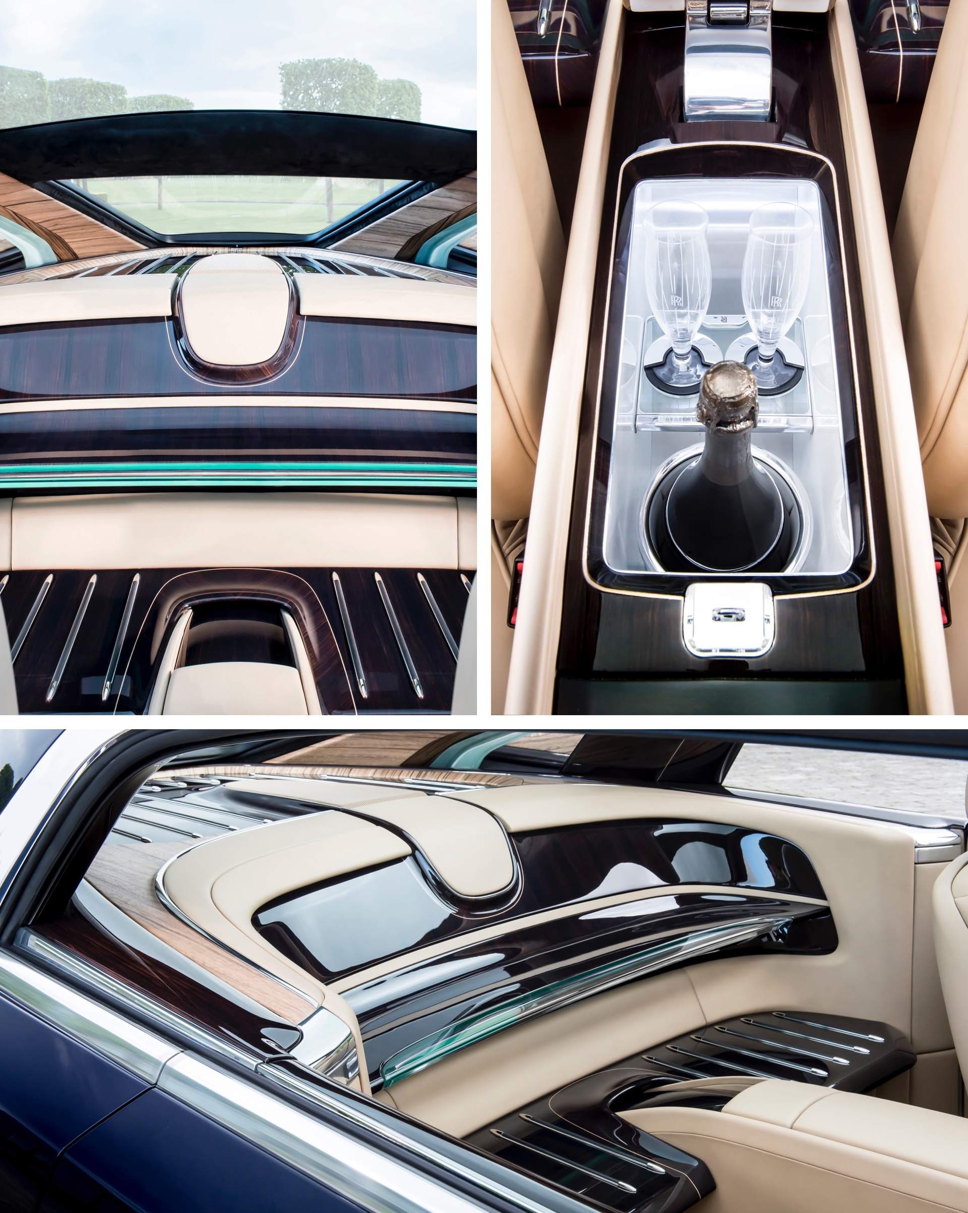 Close ups of Rolls-Royce Sweptail interior
