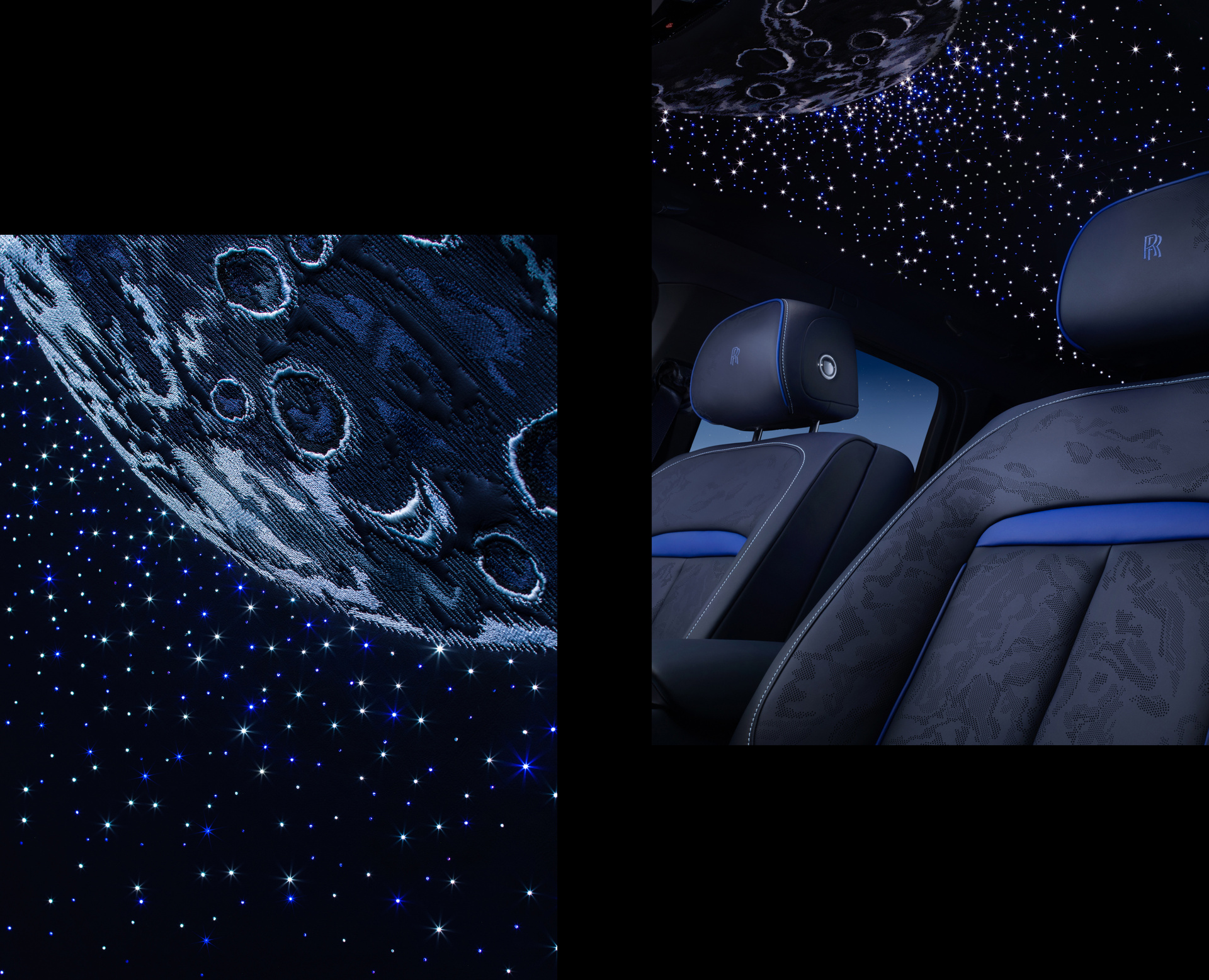 Image of Blue Shadow Cullinan interior displaying seat pattern and roof design