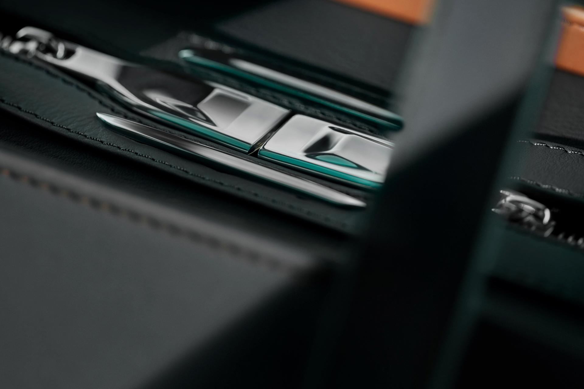 Close-up detail of the Rolls-Royce Kinetic Luggage Collection with unique magnetic zip