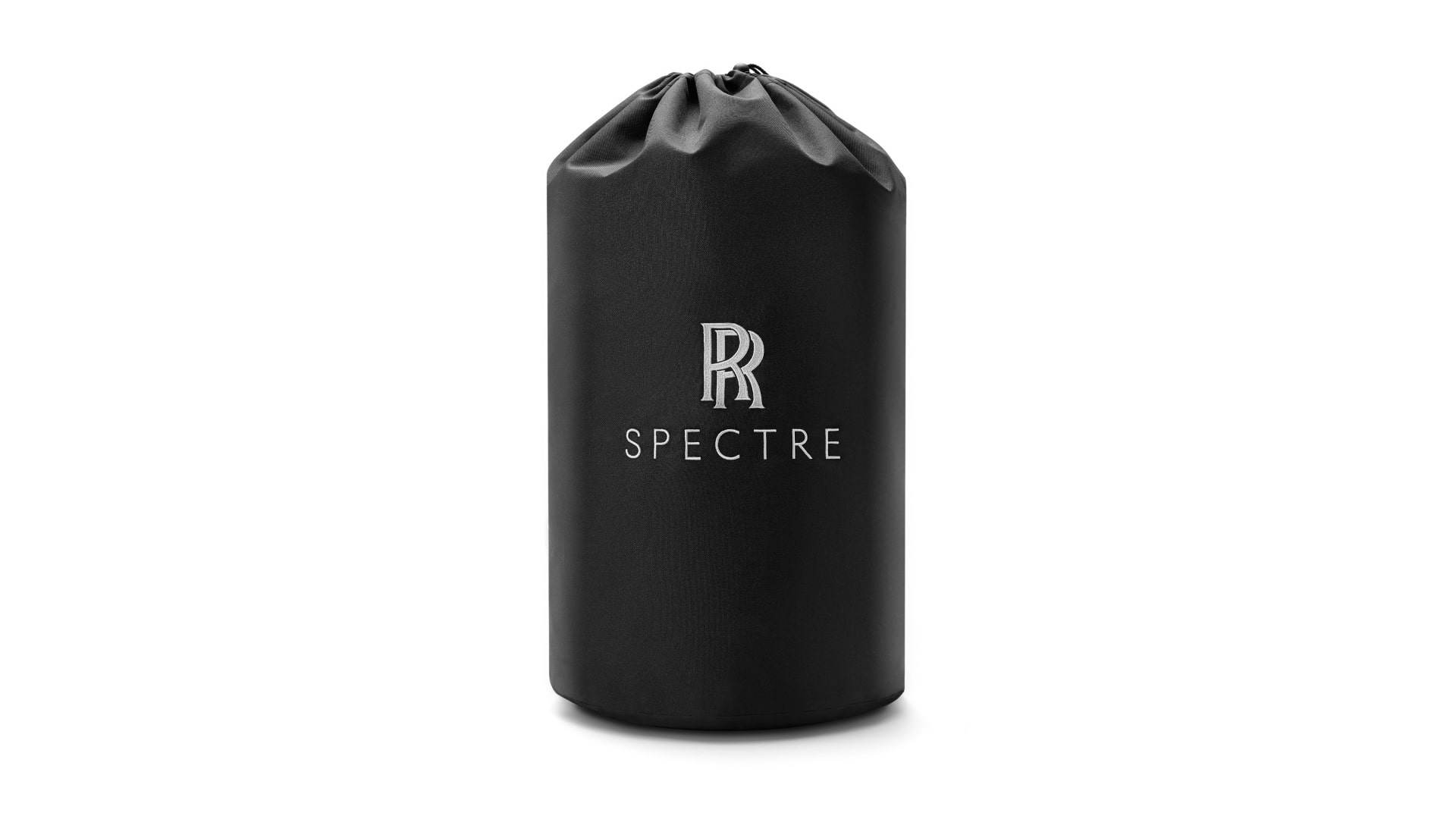 Storage bag for the outdoor car cover in black with the Rolls-Royce monogram and Spectre on it
