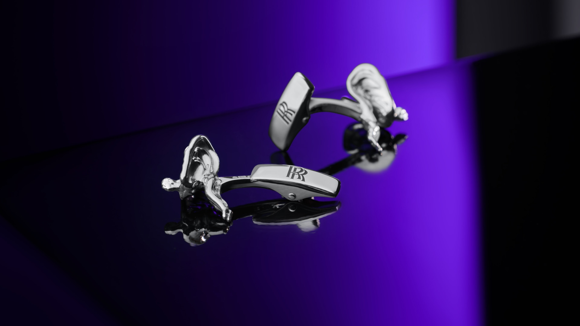 Bottom view of the Spirit of Ecstasy Cufflinks in Rhodium Plated