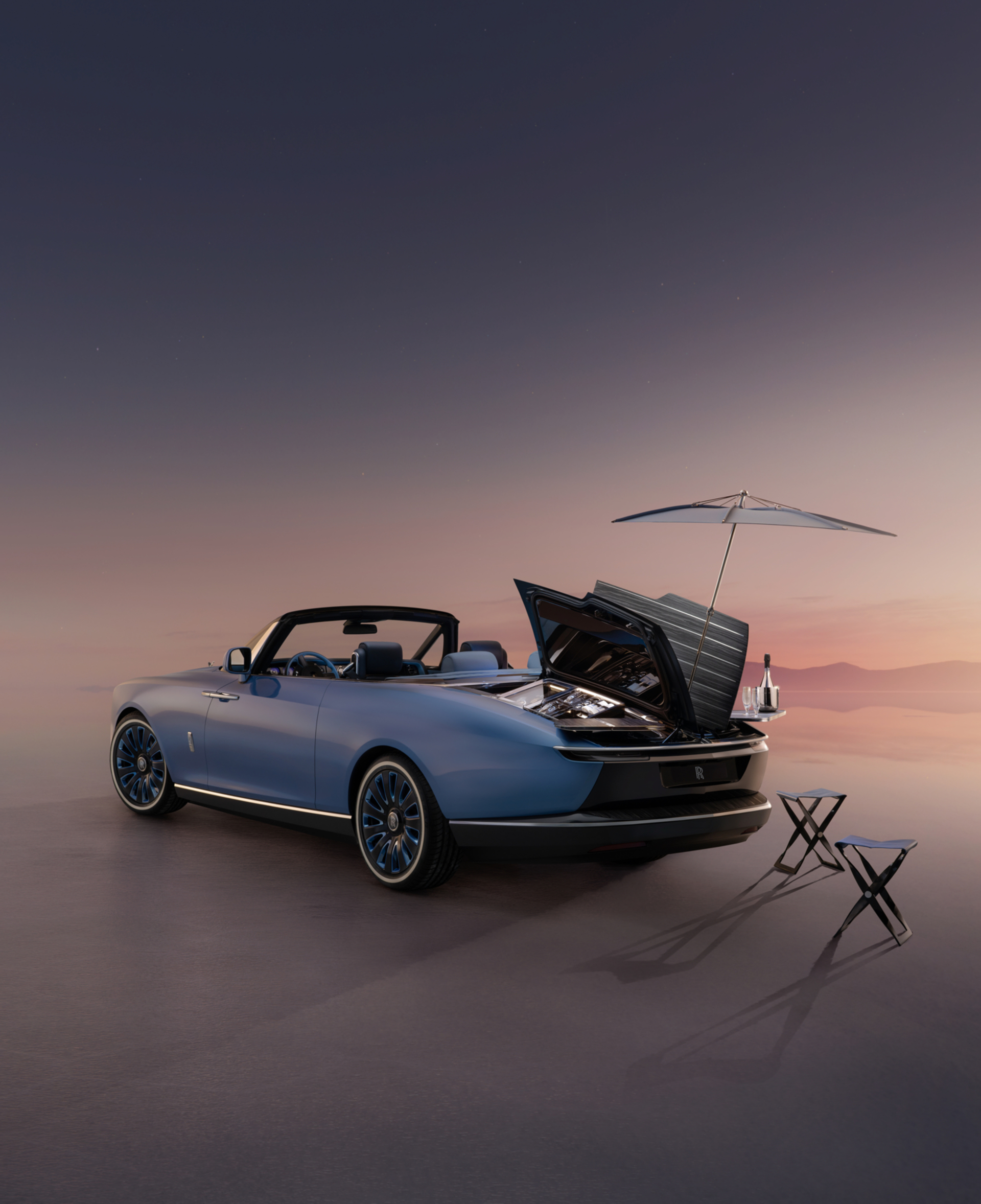 The Boat Tail on the salt flats with the rear panniers and parasol opened