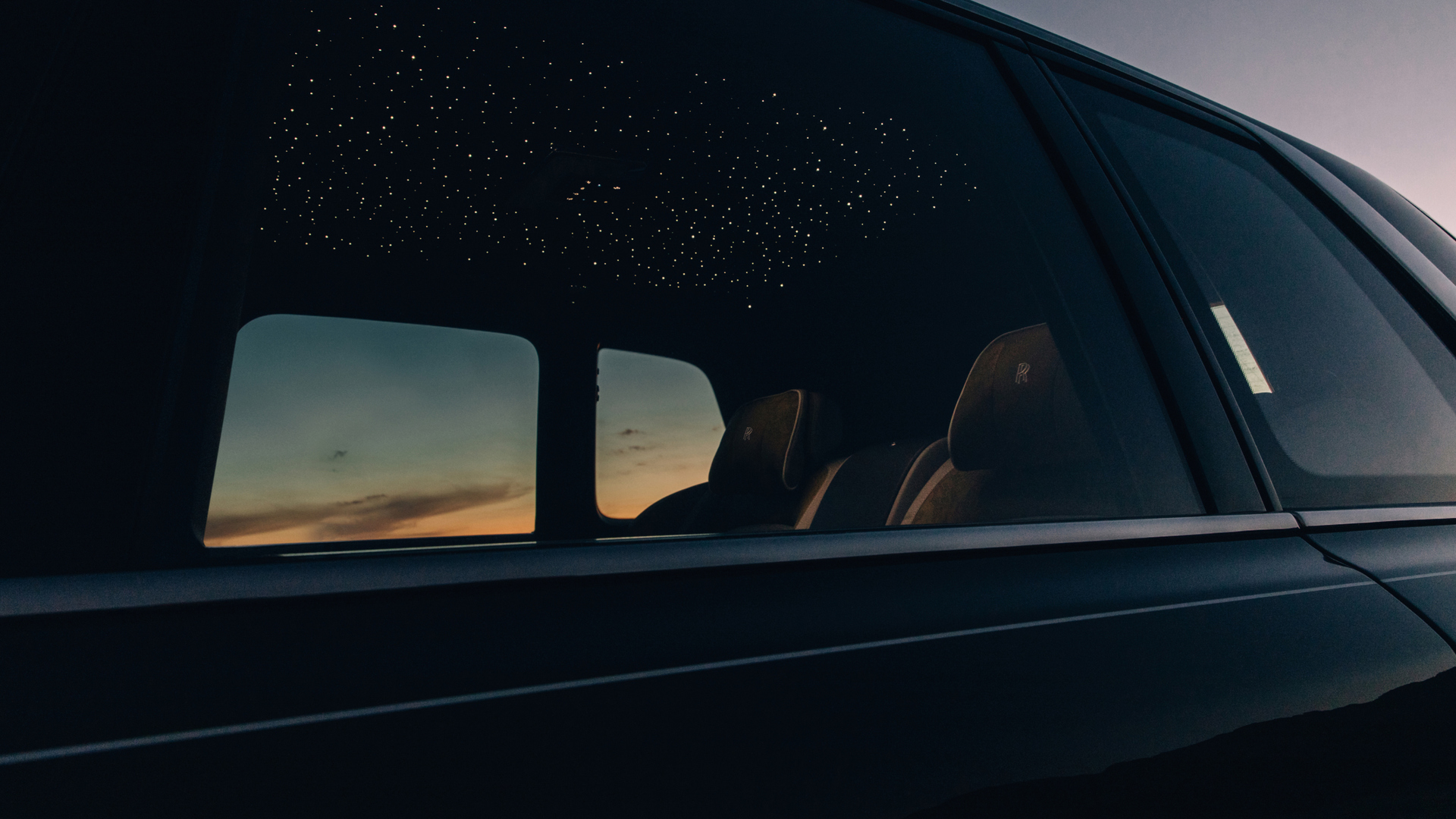 Starlight Headliner replicating a real constelation from the outside of the Rolls-Royce Cullinan Series II.