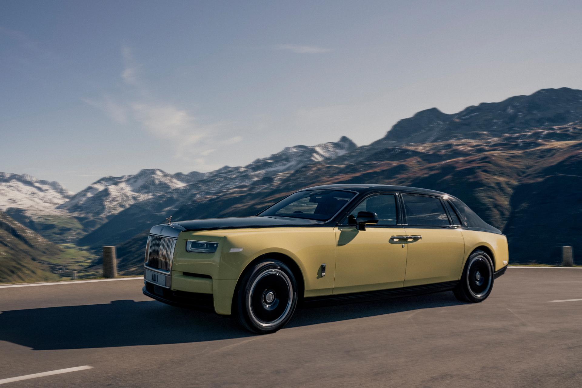 Side angle of the Phantom Goldfinger climbing the mountain side road. 