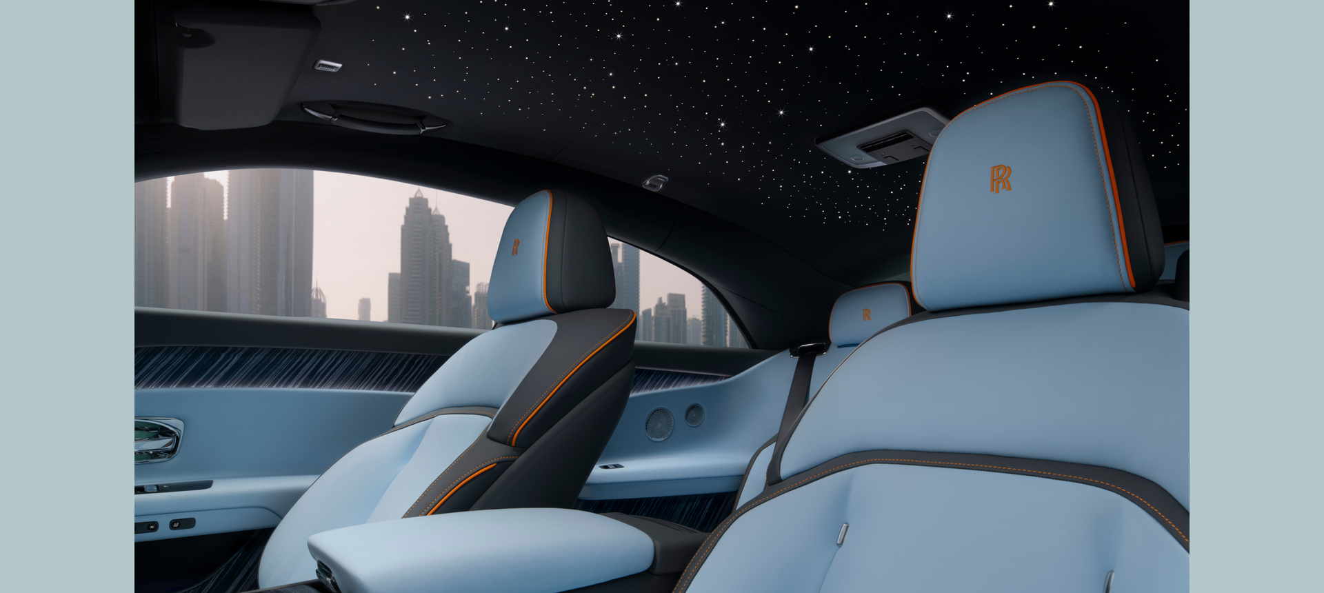 Interior view of the Rolls-Royce Spectre displaying the Starlight Headline