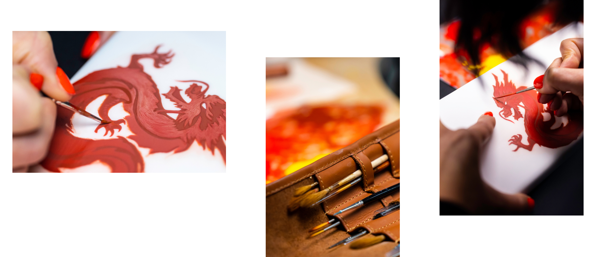 A collage of 3 photos displaying the making of 'Year of the Dragon' fascia