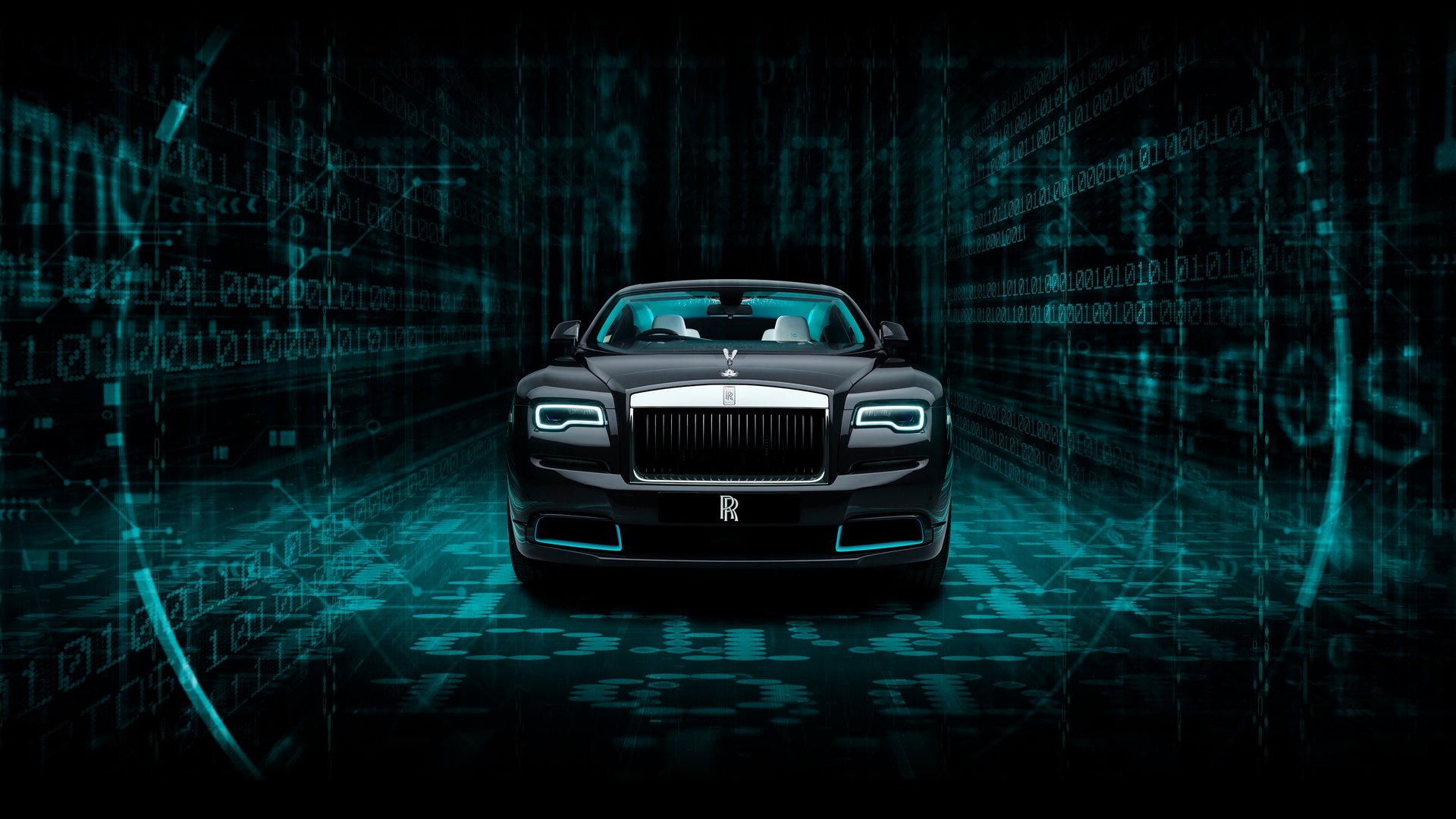 Front exterior of stationary bespoke Rolls-Royce Wraith Kryptos motor car