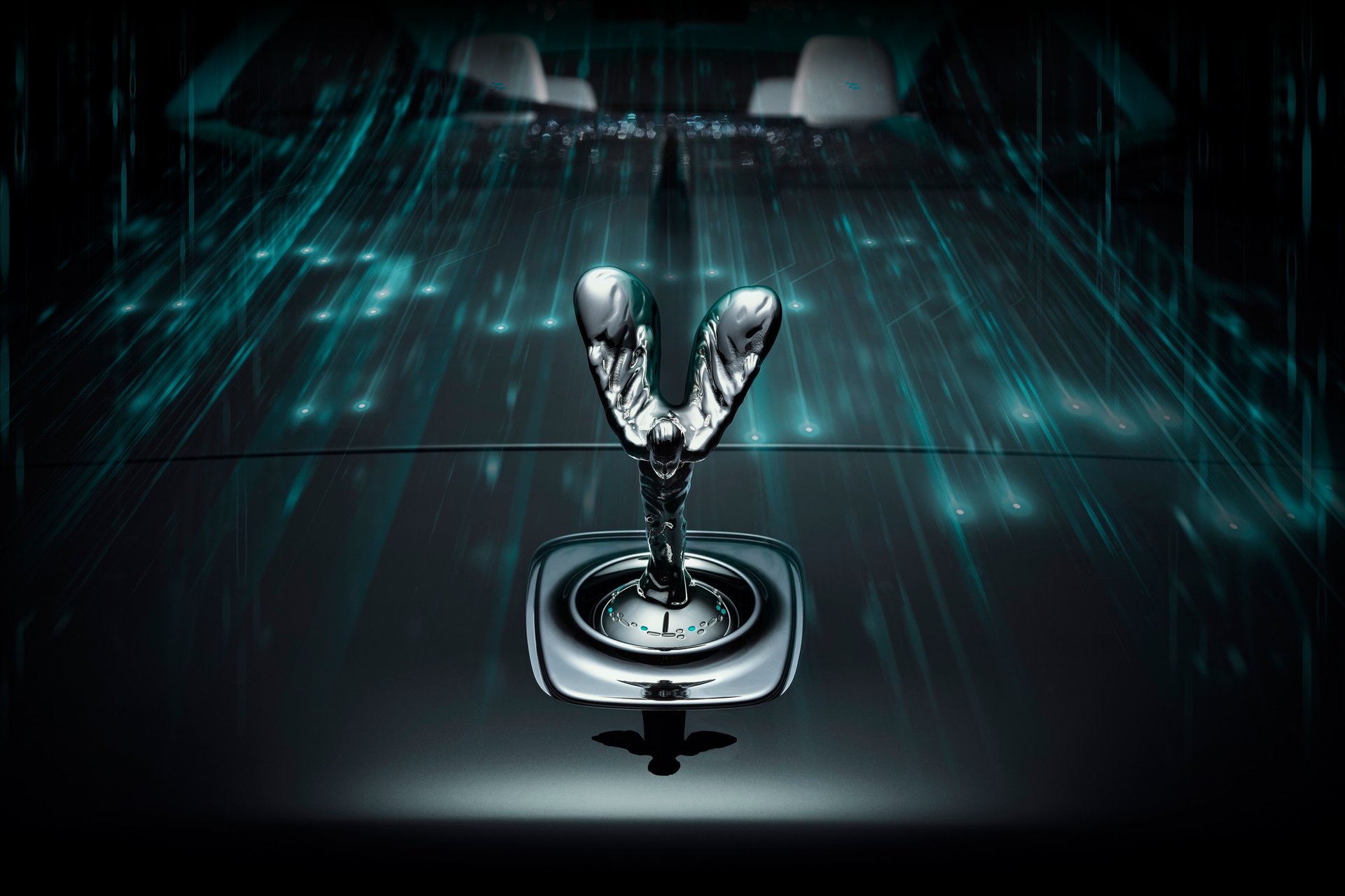Spirit of ecstasy on bespoke Rolls-Royce Wraith Kryptos motor car