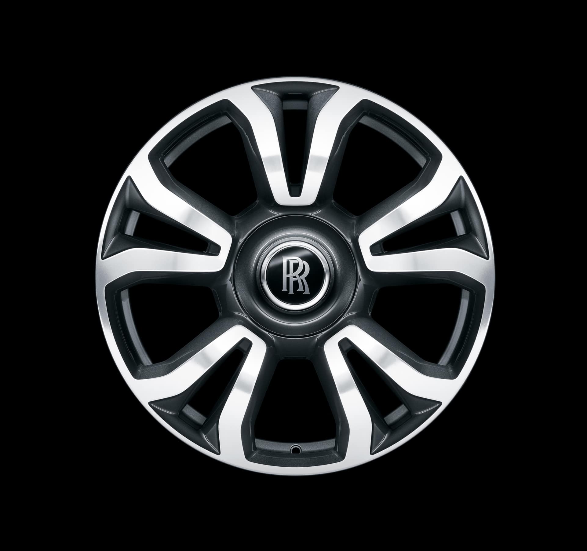 Rolls-Royce Motor Cars Accessory - Wheel style 713 - 22 inch 10 angled spoked wheel against a black background